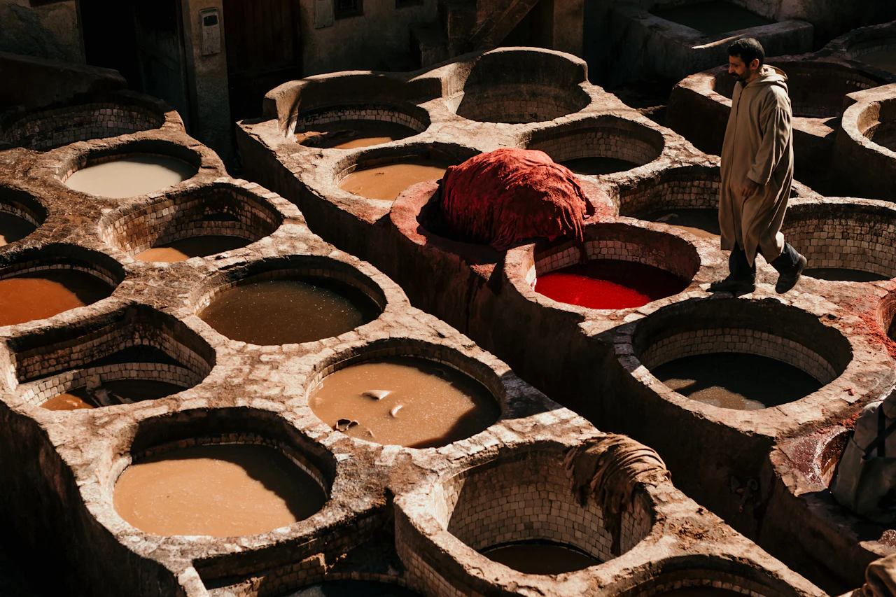 Vasche di tintura di una conceria tradizionale a Fès